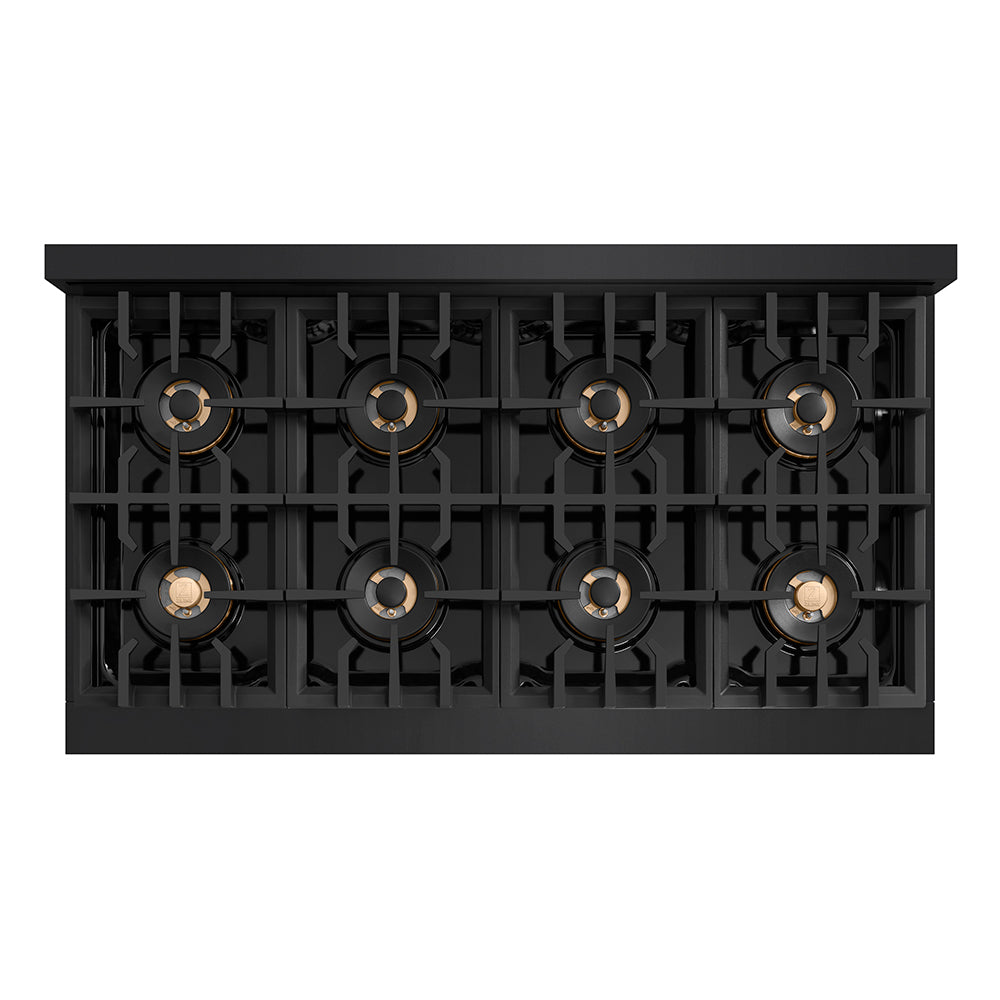 ZLINE 48 in. Classic Gas Rangetop with 8 Burner DuoPro™ Cooktop in Black Stainless Steel (PCRTB-48) top-down, above cooktop.