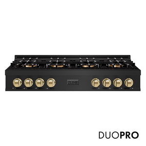 ZLINE Autograph Edition 48 in. Classic Gas Rangetop with 8 Burner DuoPro™ Cooktop in Black Stainless Steel and Champagne Bronze Accents (PCRTBZ-48-CB)