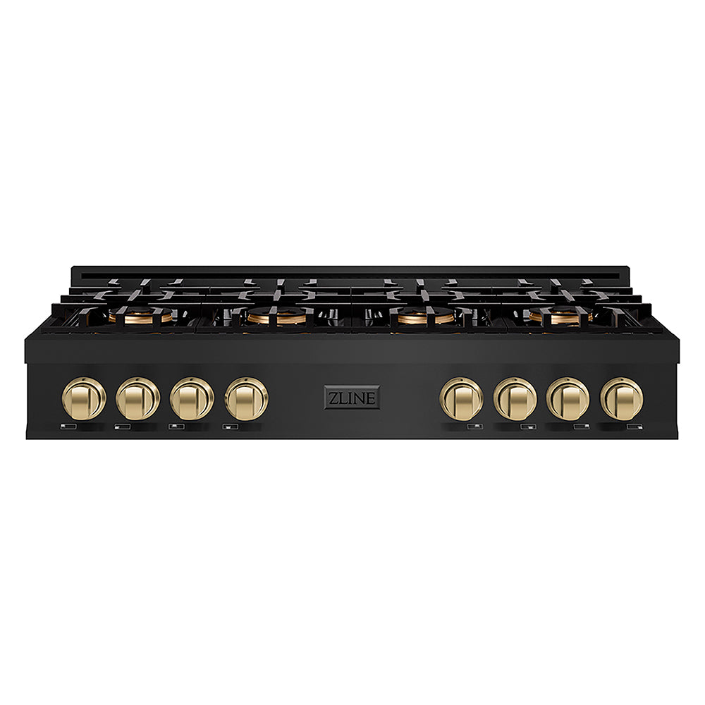 ZLINE Autograph Edition 48 in. Classic Gas Rangetop with 8 Burner DuoPro™ Cooktop in Black Stainless Steel and Champagne Bronze Accents (PCRTBZ-48-CB)