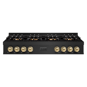 ZLINE Autograph Edition 48 in. Classic Gas Rangetop with 8 Burner DuoPro™ Cooktop in Black Stainless Steel and Champagne Bronze Accents (PCRTBZ-48-CB)