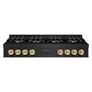 ZLINE Autograph Edition 48 in. Classic Gas Rangetop with 8 Burner DuoPro™ Cooktop in Black Stainless Steel and Polished Gold Accents (PCRTBZ-48-G)