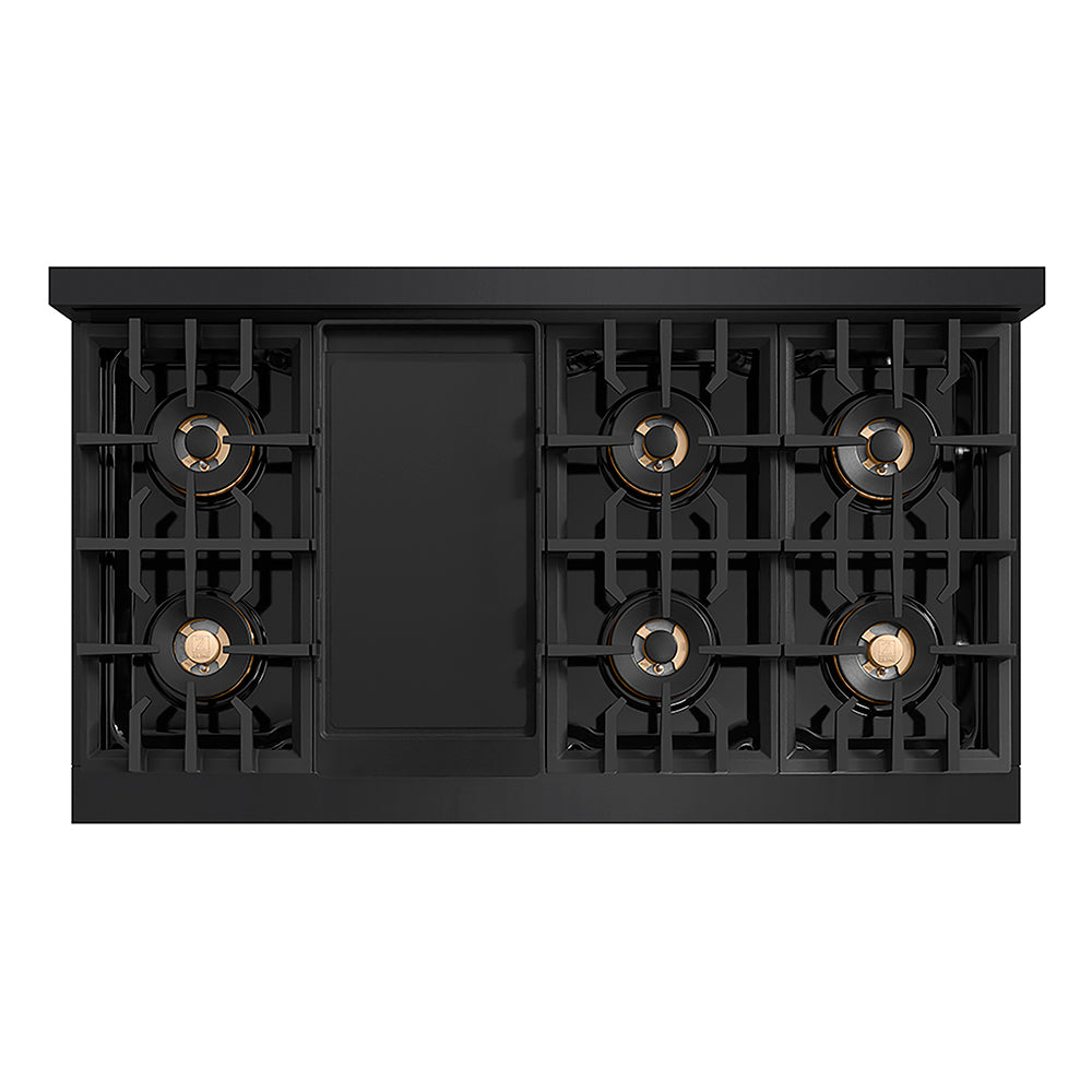 ZLINE Autograph Edition 48 in. Classic Gas Rangetop with 8 Burner DuoPro™ Cooktop in Black Stainless Steel and Polished Gold Accents (PCRTBZ-48-G)