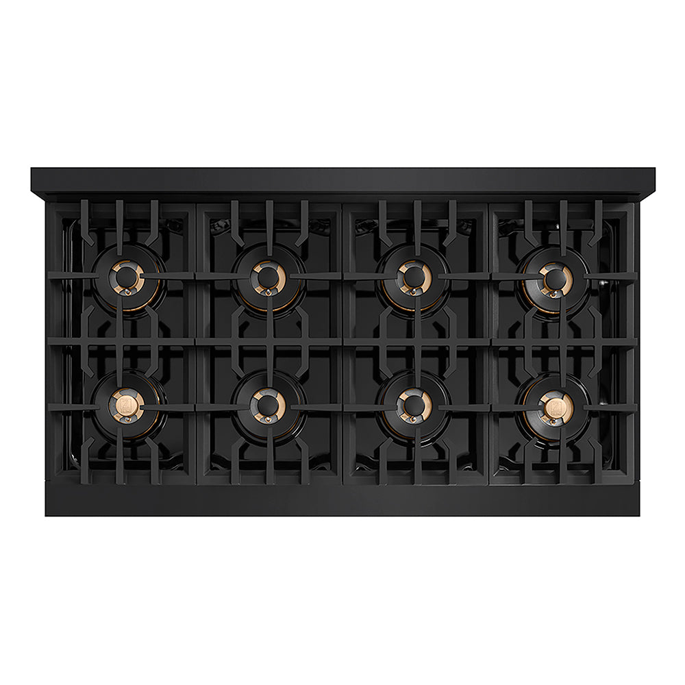 ZLINE Autograph Edition 48 in. Classic Gas Rangetop with 8 Burner DuoPro™ Cooktop in Black Stainless Steel and Polished Gold Accents (PCRTBZ-48-G)