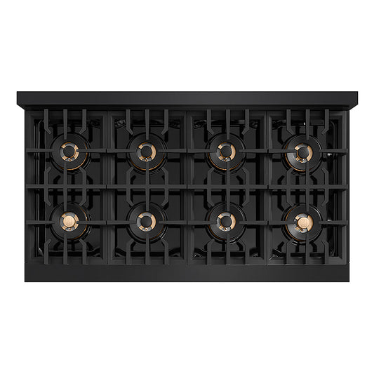 ZLINE Autograph Edition 48 in. Classic Gas Rangetop with 8 Burner DuoPro™ Cooktop in Black Stainless Steel and Polished Gold Accents (PCRTBZ-48-G)