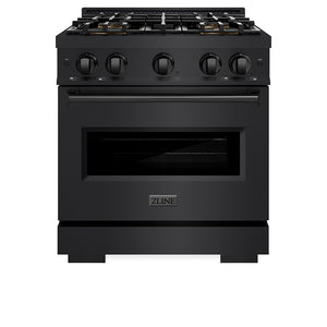 ZLINE 30 in. 4.2 cu. ft. Classic Dual Fuel Range with 4 Burner DuoPro™ Cooktop and Electric Convection Oven in Black Stainless Steel (PCDRB-30) front, oven closed.