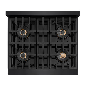 ZLINE 30 in. 4.2 cu. ft. Classic Dual Fuel Range with 4 Burner DuoPro™ Cooktop and Electric Convection Oven in Black Stainless Steel (PCDRB-30) top-down, above cooktop.