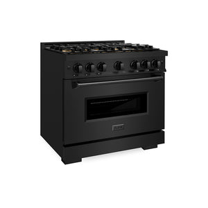 ZLINE 36 in. 5.2 cu. ft. Classic Dual Fuel Range with 6 Burner DuoPro™ Cooktop and Electric Convection Oven in Black Stainless Steel (PCDRB-36) side.
