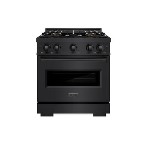ZLINE 30 in. 4.2 cu. ft. Classic Gas Range with 4 Burner DuoPro™ Cooktop and Convection Gas Oven in Black Stainless Steel (PCGRB-30) front.