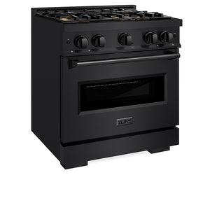 ZLINE 30 in. 4.2 cu. ft. Classic Gas Range with 4 Burner DuoPro™ Cooktop and Convection Gas Oven in Black Stainless Steel (PCGRB-30) side, oven closed.