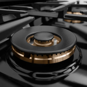 ZLINE 30 in. 4.2 cu. ft. Classic Gas Range with 4 Burner DuoPro™ Cooktop and Convection Gas Oven in Black Stainless Steel (PCGRB-30) close-up, DuoPro™ burner.