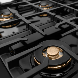 ZLINE 30 in. 4.2 cu. ft. Classic Gas Range with 4 Burner DuoPro™ Cooktop and Convection Gas Oven in Black Stainless Steel (PCGRB-30) cast-iron grates and large DuoPro™ burner close-up.