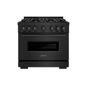 ZLINE 36 in. 5.2 cu. ft. Classic Gas Range with 6 Burner DuoPro™ Cooktop and Convection Gas Oven in Black Stainless Steel (PCGRB-36) front.
