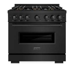 ZLINE 36 in. 5.2 cu. ft. Classic Gas Range with 6 Burner DuoPro™ Cooktop and Convection Gas Oven in Black Stainless Steel (PCGRB-36) front, oven closed.