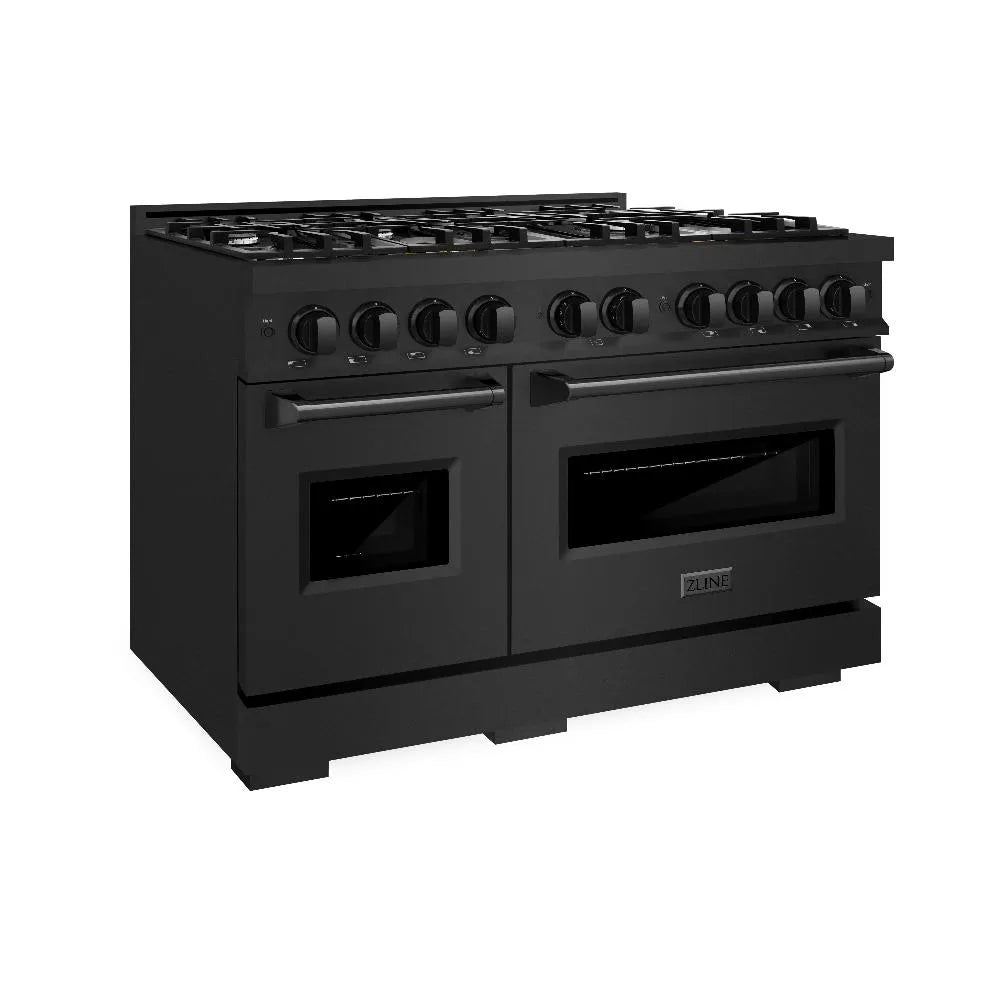 ZLINE 48 in. 6.7 cu. ft. Classic Double Oven Gas Range with 8 Burner Cooktop in Black Stainless Steel (CGRB-48) main image.