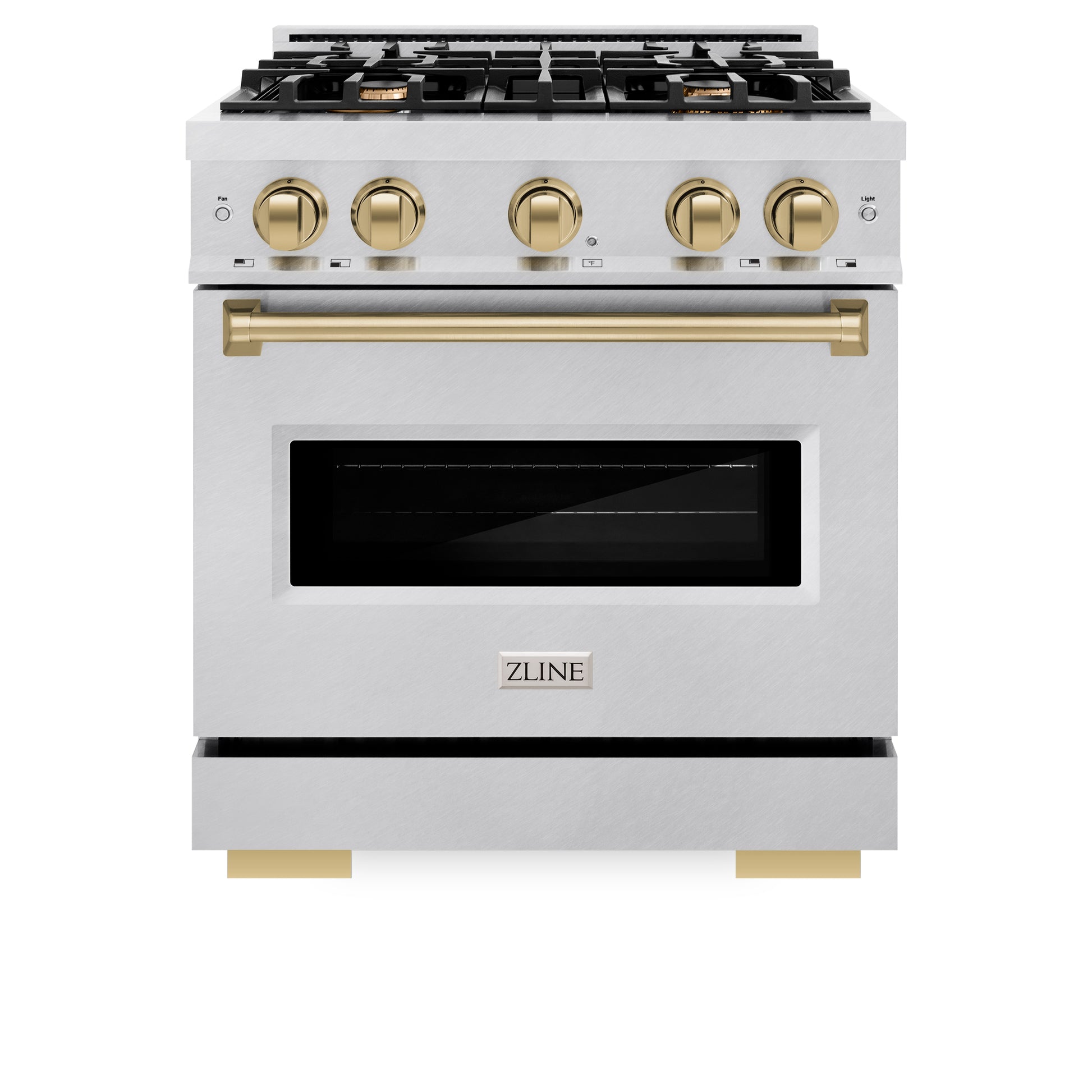 ZLINE Autograph Edition 30 in. 4.2 cu. ft. Classic Dual Fuel Range with 4 Burner Gas Cooktop and Electric Convection Oven in DuraSnow® Stainless Steel with Champagne Bronze Accents (CDRSZ-30-CB)