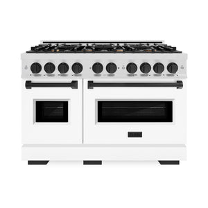 ZLINE Autograph Edition 48 in. 6.7 cu. ft. Classic Double Oven Dual Fuel Range with 8 Burner Gas Cooktop in DuraSnow® Stainless Steel with White Matte Doors and Matte Black Accents (CDRSZ-WM-48-MB)