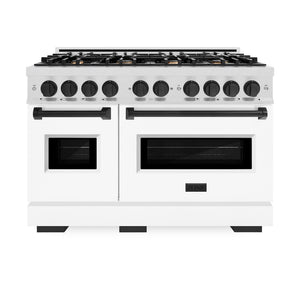 ZLINE Autograph Edition 48 in. 6.7 cu. ft. Classic Double Oven Dual Fuel Range with 8 Burner Gas Cooktop in DuraSnow® Stainless Steel with White Matte Doors and Matte Black Accents (CDRSZ-WM-48-MB)