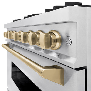 ZLINE Autograph Edition 36 in. 5.2 cu. ft. Classic Gas Range with 6 Burner Cooktop and Convection Gas Oven in DuraSnow® Stainless Steel and Champagne Bronze Accents (CGRSZ-36-CB)