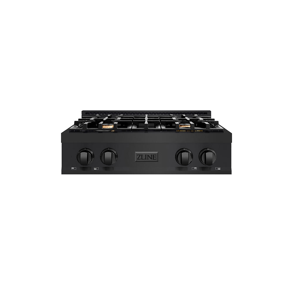 ZLINE 30 in. Classic Gas Rangetop with 4 Brass Burners and Porcelain Cooktop in Black Stainless Steel (RTB-BR-30)