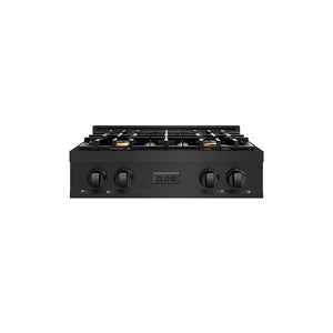 ZLINE 30 in. Classic Gas Rangetop with 4 Brass Burners and Porcelain Cooktop in Black Stainless Steel (RTB-BR-30)