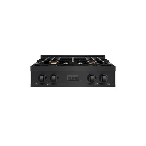 ZLINE 30 in. Classic Gas Rangetop with 4 Brass Burners and Porcelain Cooktop in Black Stainless Steel (RTB-BR-30) main image.