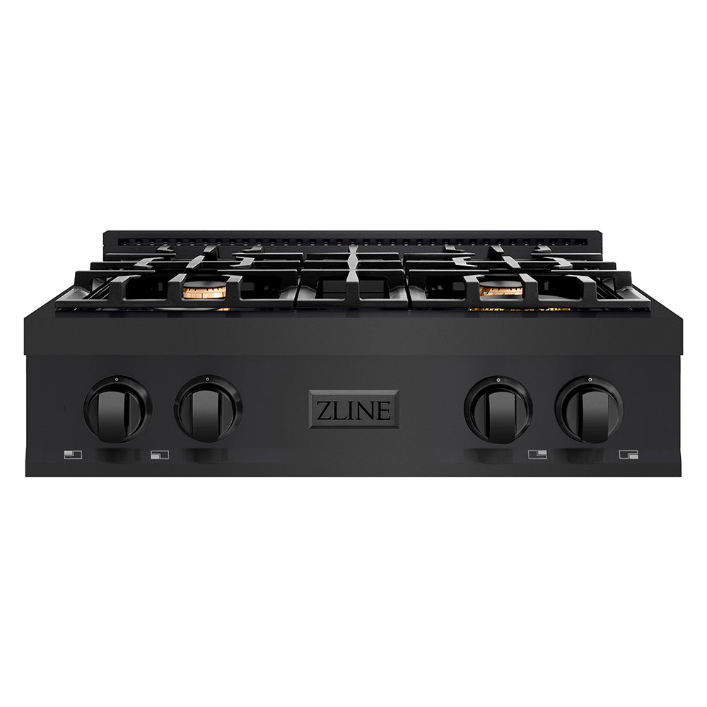 ZLINE 30 in. Classic Gas Rangetop with 4 Brass Burners and Porcelain Cooktop in Black Stainless Steel (RTB-BR-30)
