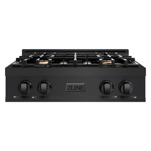 ZLINE 30 in. Classic Gas Rangetop with 4 Brass Burners and Porcelain Cooktop in Black Stainless Steel (RTB-BR-30)