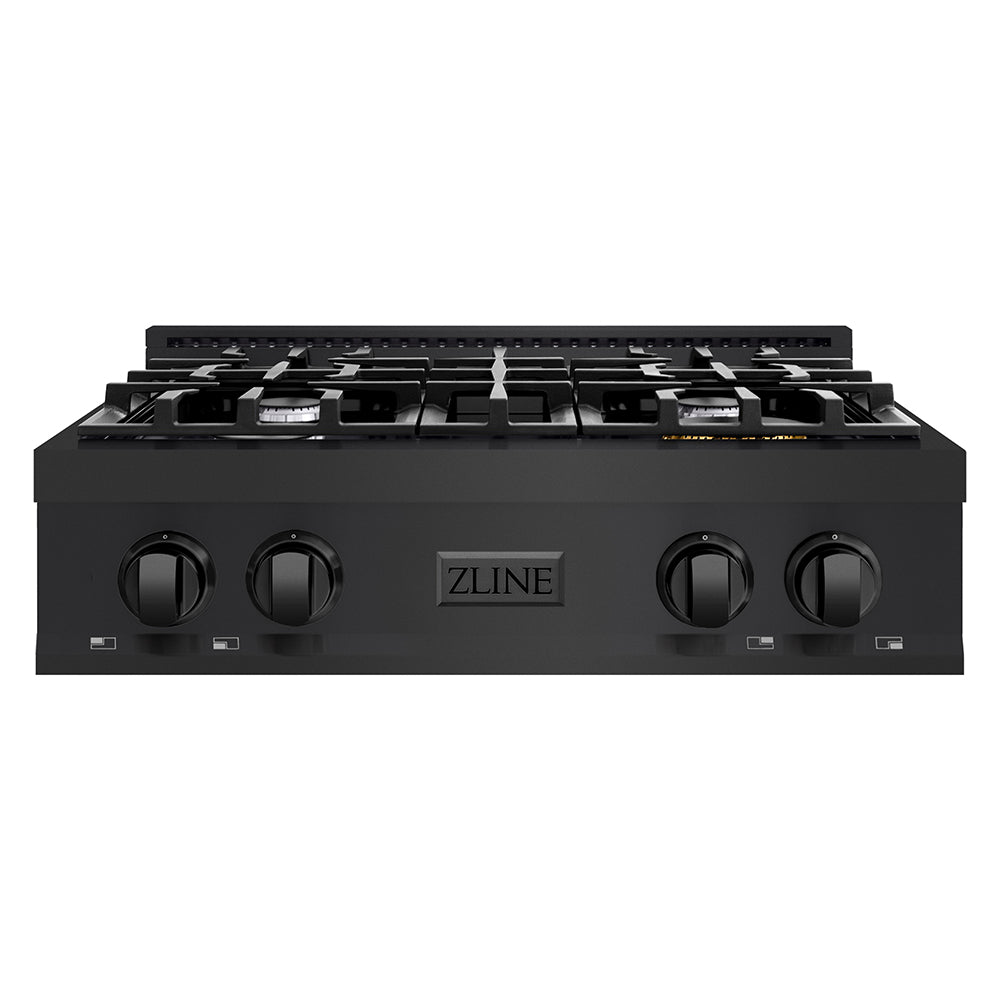 ZLINE 30 in. Classic Gas Rangetop with 4 Burners and Porcelain Cooktop in Black Stainless Steel (RTB2-30)