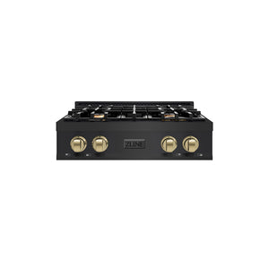 ZLINE Autograph Edition 30 in. Legacy Gas Rangetop with 4 Burners and Porcelain Cooktop in Black Stainless Steel with Champagne Bronze Accents (RTBZ-30-CB)