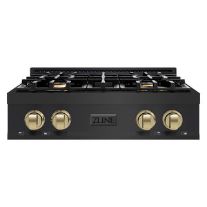 ZLINE Autograph Edition 30 in. Legacy Gas Rangetop with 4 Burners and Porcelain Cooktop in Black Stainless Steel with Champagne Bronze Accents (RTBZ-30-CB)