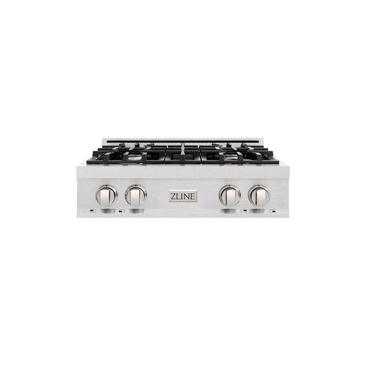 ZLINE 30 in. Classic Gas Rangetop with 4 Burners and Porcelain Cooktop in Satin Stainless Steel (RTS-30) main image.