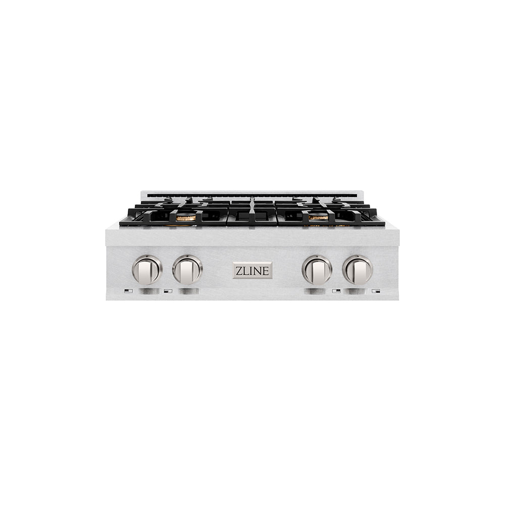 ZLINE 30 in. Classic Gas Rangetop with 4 Brass Burners and Porcelain Cooktop in Satin Stainless Steel (RTS-BR-30)