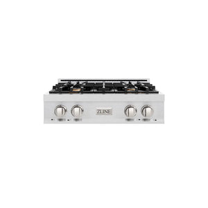 ZLINE 30 in. Classic Gas Rangetop with 4 Brass Burners and Porcelain Cooktop in Satin Stainless Steel (RTS-BR-30) main image.