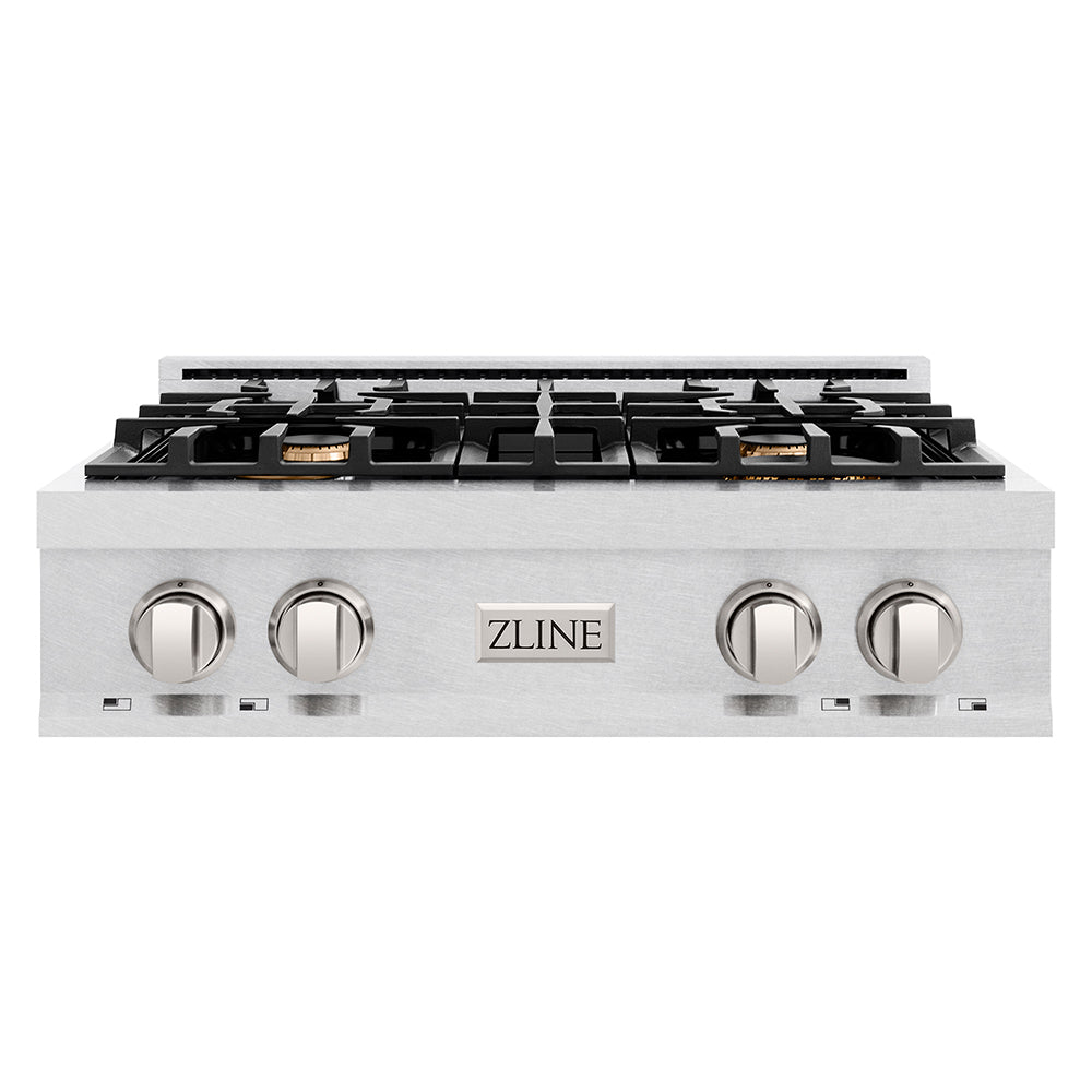 ZLINE 30 in. Classic Gas Rangetop with 4 Brass Burners and Porcelain Cooktop in Satin Stainless Steel (RTS-BR-30)