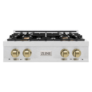 ZLINE Autograph Edition 30 in. Classic Gas Rangetop with 4 Burners and Porcelain Cooktop in Satin Stainless Steel with Champagne Bronze Accents (RTSZ-30-CB)