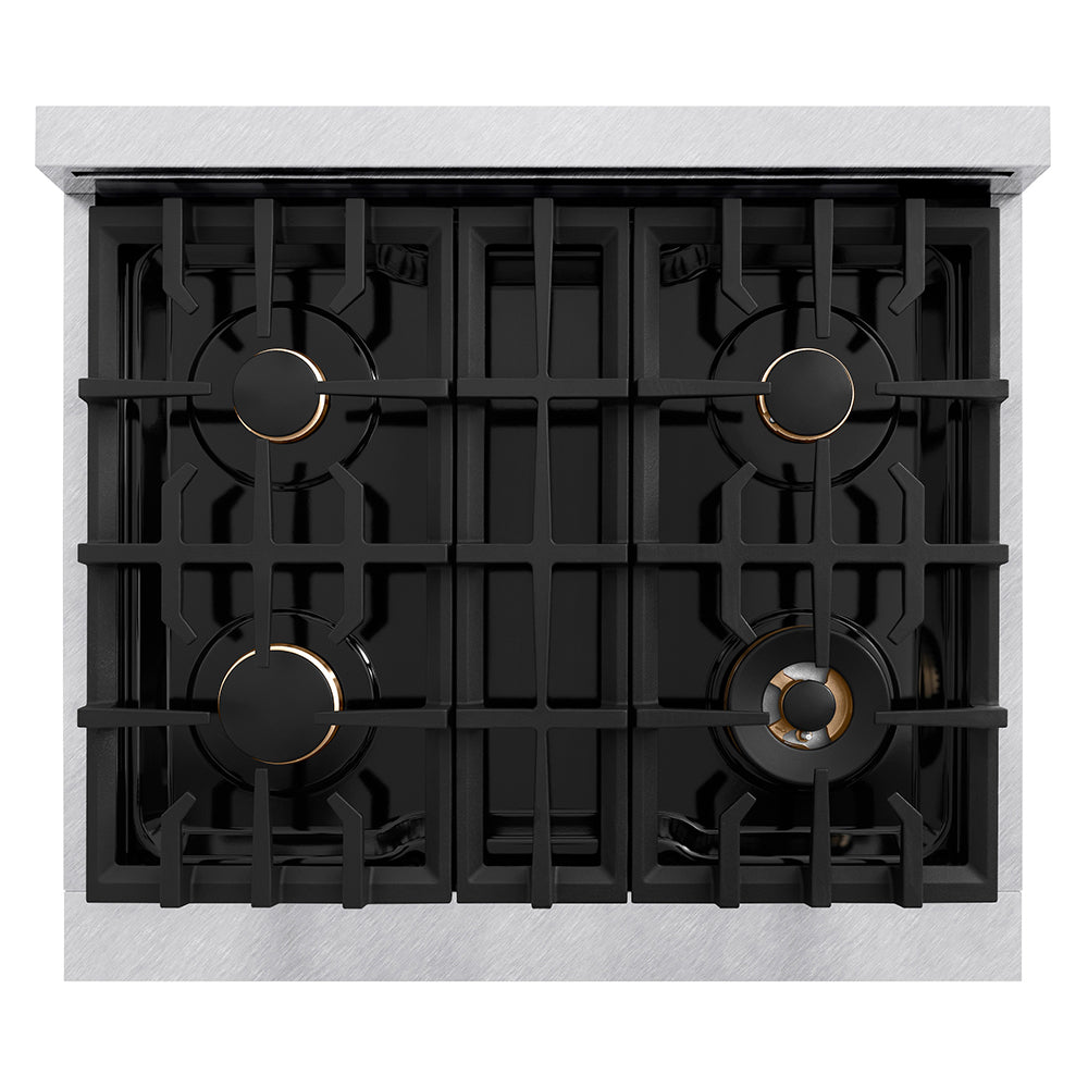 ZLINE Autograph Edition 30 in. Classic Gas Rangetop with 4 Burners and Porcelain Cooktop in Satin Stainless Steel with Champagne Bronze Accents (RTSZ-30-CB)