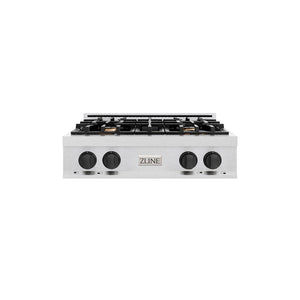 ZLINE Autograph Edition 30 in. Classic Gas Rangetop with 4 Burners and Porcelain Cooktop in Satin Stainless Steel with Matte Black Accents (RTSZ-30-MB)