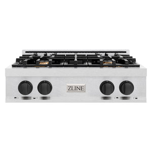 ZLINE Autograph Edition 30 in. Classic Gas Rangetop with 4 Burners and Porcelain Cooktop in Satin Stainless Steel with Matte Black Accents (RTSZ-30-MB)