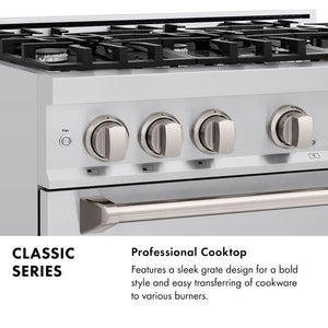 Classic Series Infographic. Professional Cooktop. Text: Features a sleek grate design for a bold style and easy transferring of cookware to various burners.