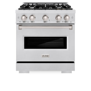 ZLINE 30 in. 4.2 cu. ft. Classic Dual Fuel Range with 4 Burner Gas Cooktop and Electric Convection Oven in Satin Stainless Steel (CDRS-30) front, oven closed.