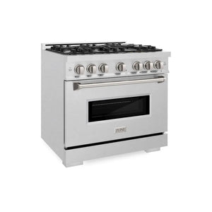 ZLINE 36 in. 5.2 cu. ft. Classic Dual Fuel Range with 6 Burner Gas Cooktop and Electric Convection Oven in Satin Stainless Steel (CDRS-36) main image.