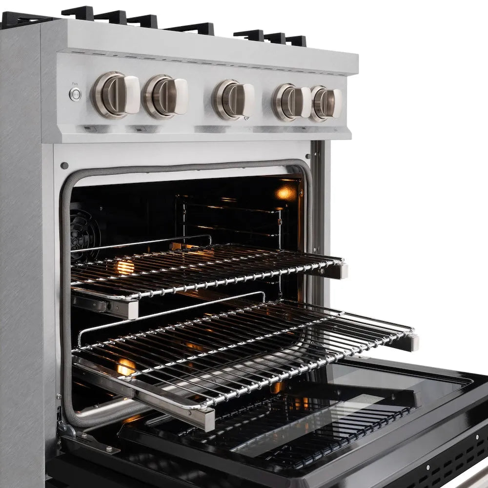 ZLINE 30 in. 4.2 cu. ft. Classic Dual Fuel Range with 4 Burner Gas Cooktop and Electric Convection Oven in Satin Stainless Steel with Black Matte Door (CDRS-BLM-30) oven racks.