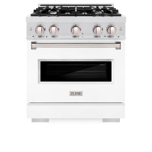 ZLINE 30 in. 4.2 cu. ft. Classic Dual Fuel Range with 4 Burner Gas Cooktop and Electric Convection Oven in Satin Stainless Steel with White Matte Door (CDRS-WM-30) front, oven closed.