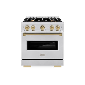 ZLINE Autograph Edition 30 in. 4.2 cu. ft. Classic Dual Fuel Range with 4 Burner Gas Cooktop and Electric Convection Oven in Satin Stainless Steel with Champagne Bronze Accents (CDRSZ-30-CB)