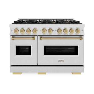 ZLINE Autograph Edition 48 in. 6.7 cu. ft. Classic Double Oven Dual Fuel Range with 8 Burner Gas Cooktop in Satin Stainless Steel and Champagne Bronze Accents (CDRSZ-48-CB)