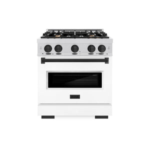 ZLINE Autograph Edition 30 in. 4.2 cu. ft. Classic Dual Fuel Range with 4 Burner Gas Cooktop and Electric Convection Oven in Satin Stainless Steel with White Matte Door and Matte Black Accents (CDRSZ-WM-30-MB)