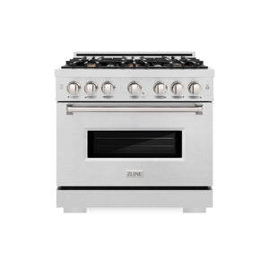 ZLINE 36 in. 5.2 cu. ft. Classic Dual Fuel Range with Gas Cooktop and Electric Convection Oven in Satin Stainless Steel with 6 Brass Burners (CDRS-BR-36)