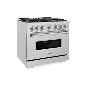 ZLINE 36 in. 5.2 cu. ft. Classic Dual Fuel Range with Gas Cooktop and Electric Convection Oven in Satin Stainless Steel with 6 Brass Burners (CDRS-BR-36) side.