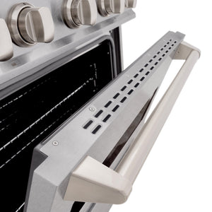 ZLINE 30 in. 4.2 cu. ft. Classic Dual Fuel Range with 4 Burner Gas Cooktop and Electric Convection Oven in Satin Stainless Steel (CDRS-30) oven door and handle.