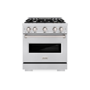 ZLINE 30 in. 4.2 cu. ft. Classic Dual Fuel Range with 4 Burner Gas Cooktop and Electric Convection Oven in Satin Stainless Steel (CDRS-30) front.